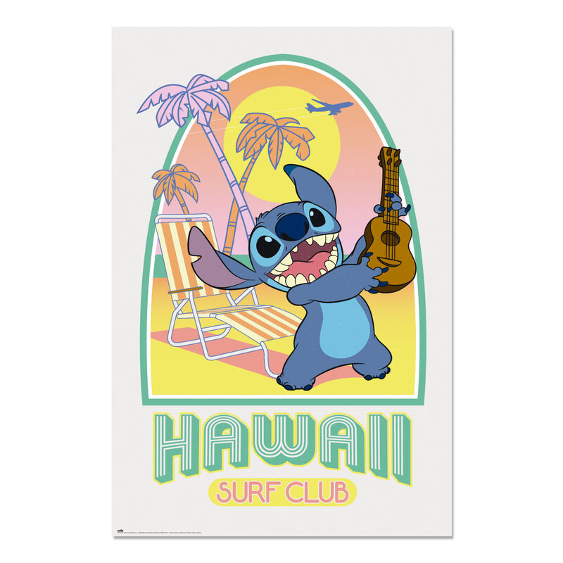 Póster de Stitch con guitarra y diseño Hawaii Surf Club - 2