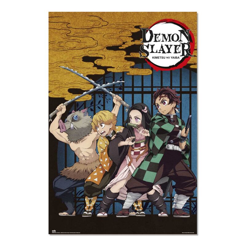 Póster de Demon Slayer con Tanjiro, Nezuko, Zenitsu e Inosuke