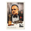 Póster de El Padrino con retrato central, coche clásico y rosa roja