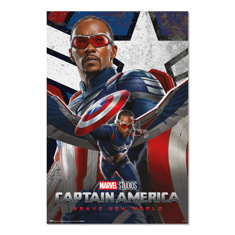 Póster vertical de Capitán América Marvel con escudo y diseño rojo, azul y blanco