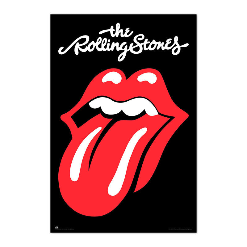 Póster de The Rolling Stones con lengua roja sobre fondo negro