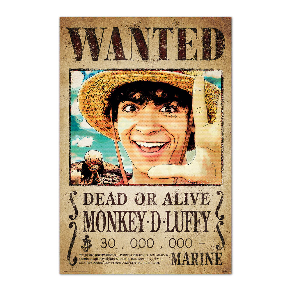 Póster de Monkey D. Luffy de One Piece con diseño de cartel de búsqueda