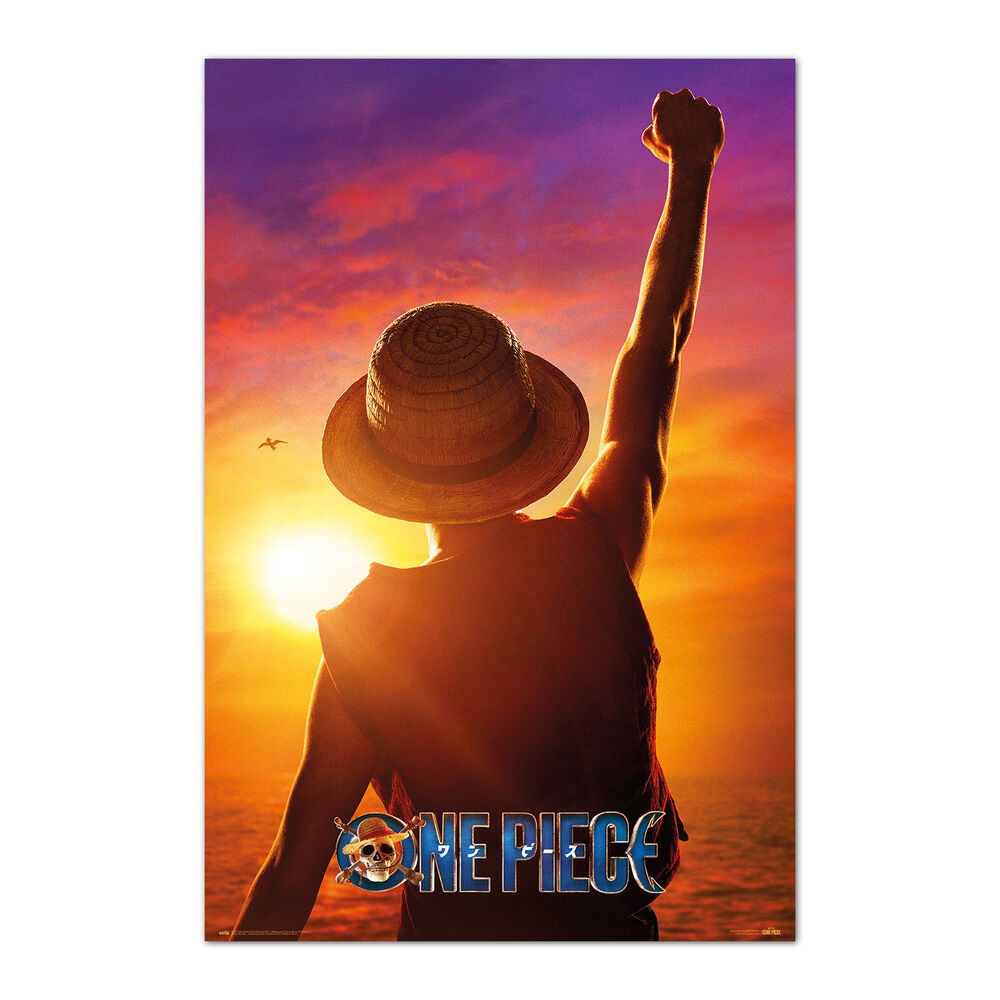 Póster de Monkey D. Luffy de One Piece con sombrero de paja y puño en alto