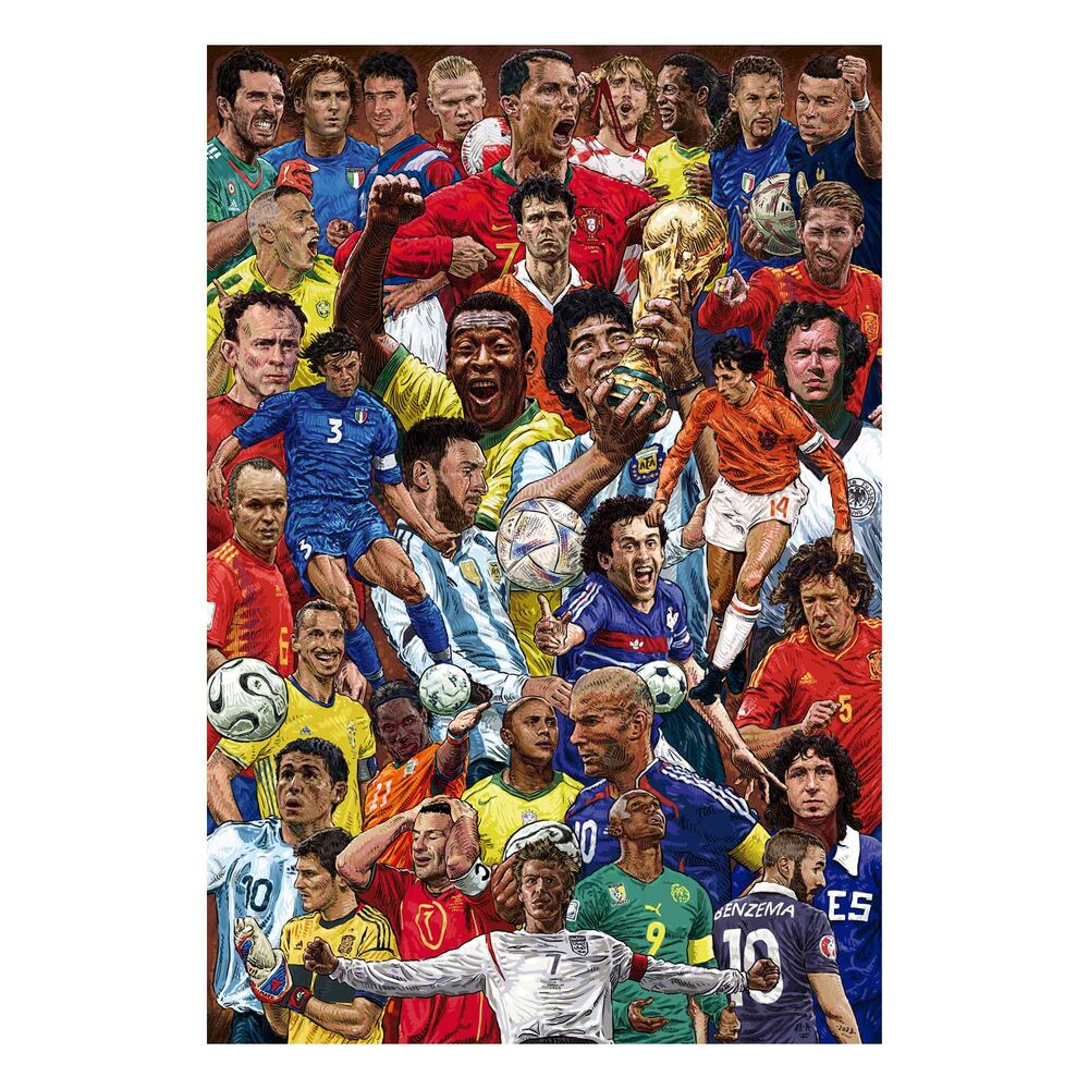 Póster ERIK Leyendas del Fútbol con collage ilustrado de futbolistas