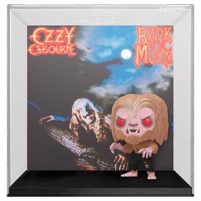 Figura Funko POP! de Ozzy Osbourne con fondo del álbum Bark at the Moon