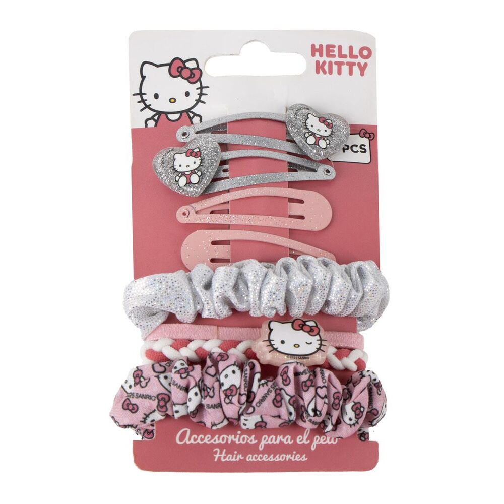 Blister de accesorios para el pelo Hello Kitty con pinzas y coleteros