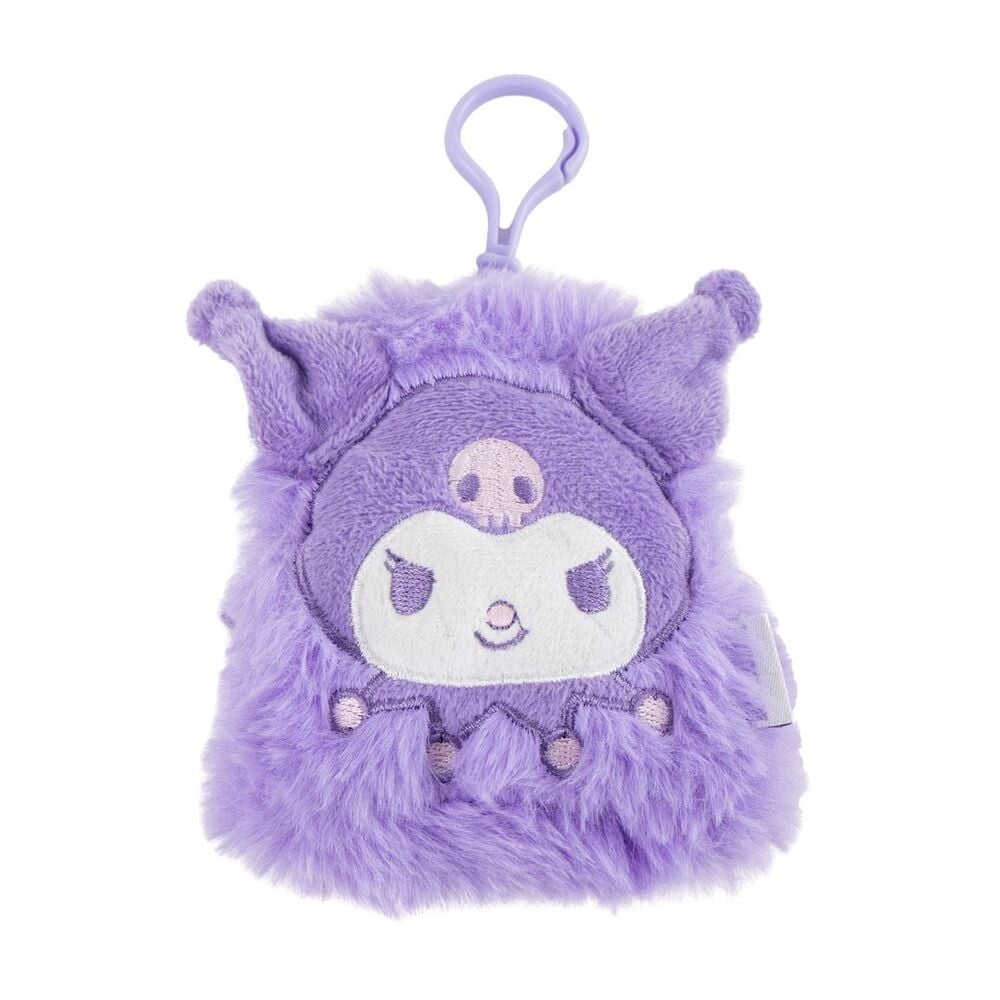 Monedero de peluche morado con diseño de Kuromi y clip superior
