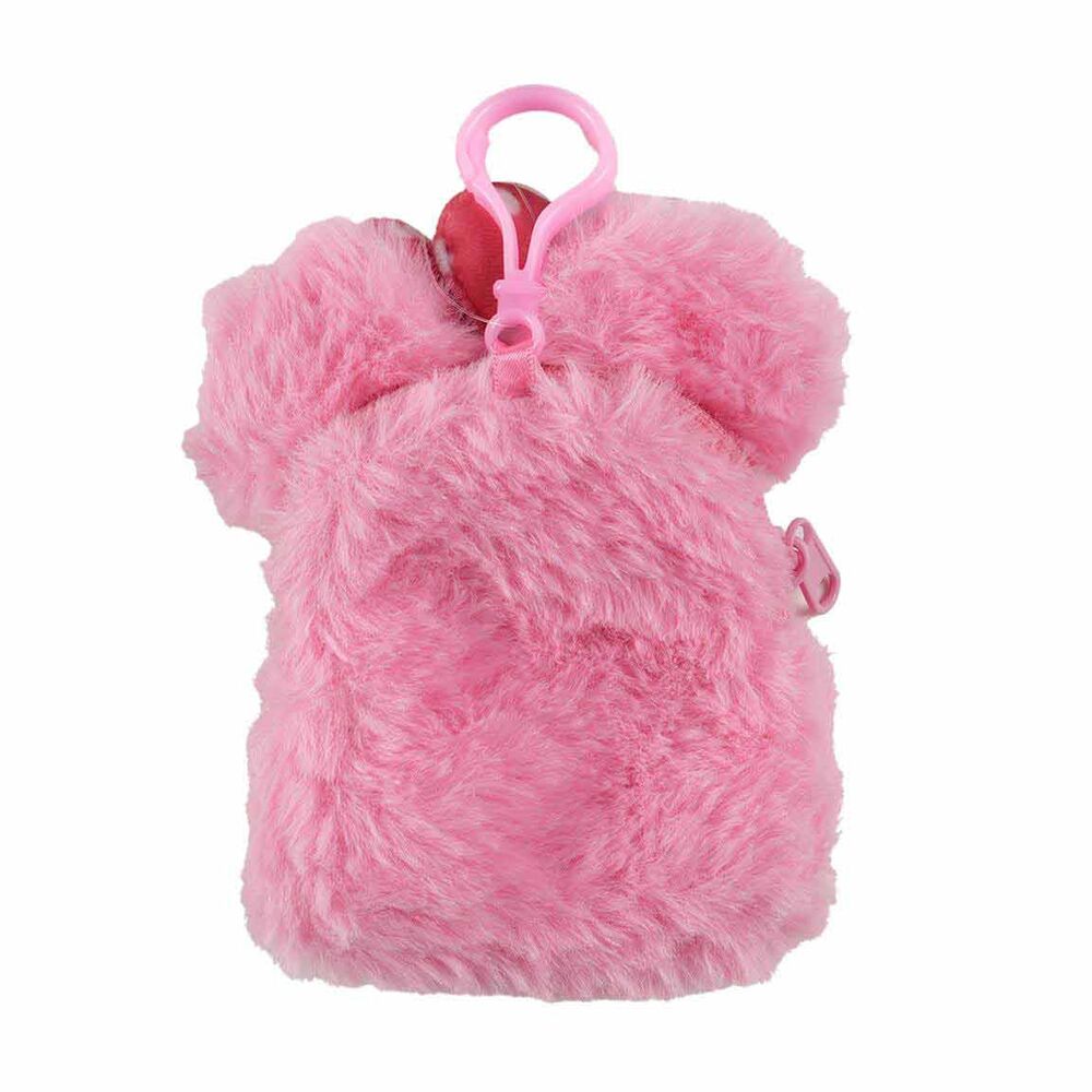 Monedero rosa de peluche con rostro de Minnie Disney y lazada de lunares - 2