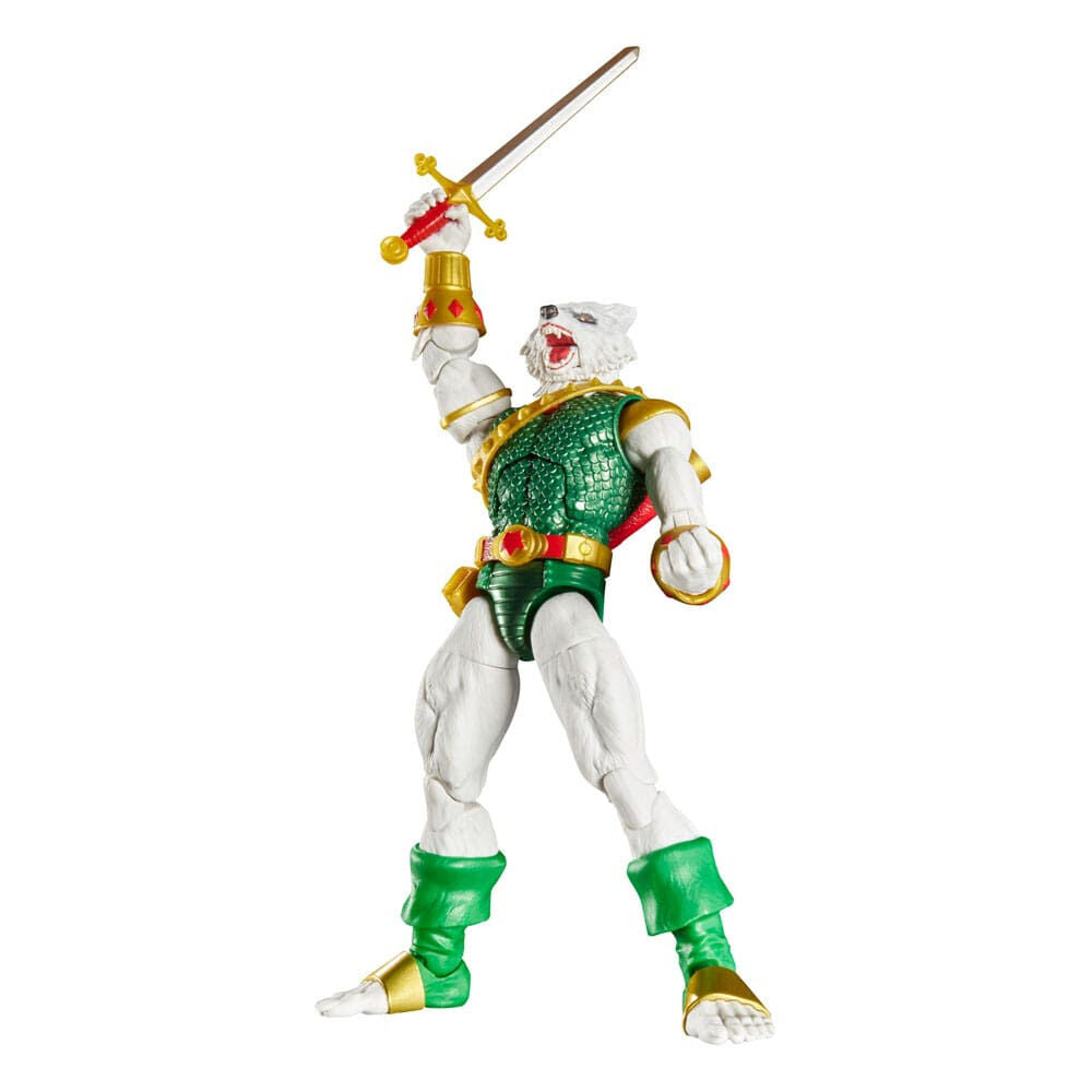 Figura articulada Man-Wolf de Magic: The Gathering con armadura verde y dorada, espada y arco - 5