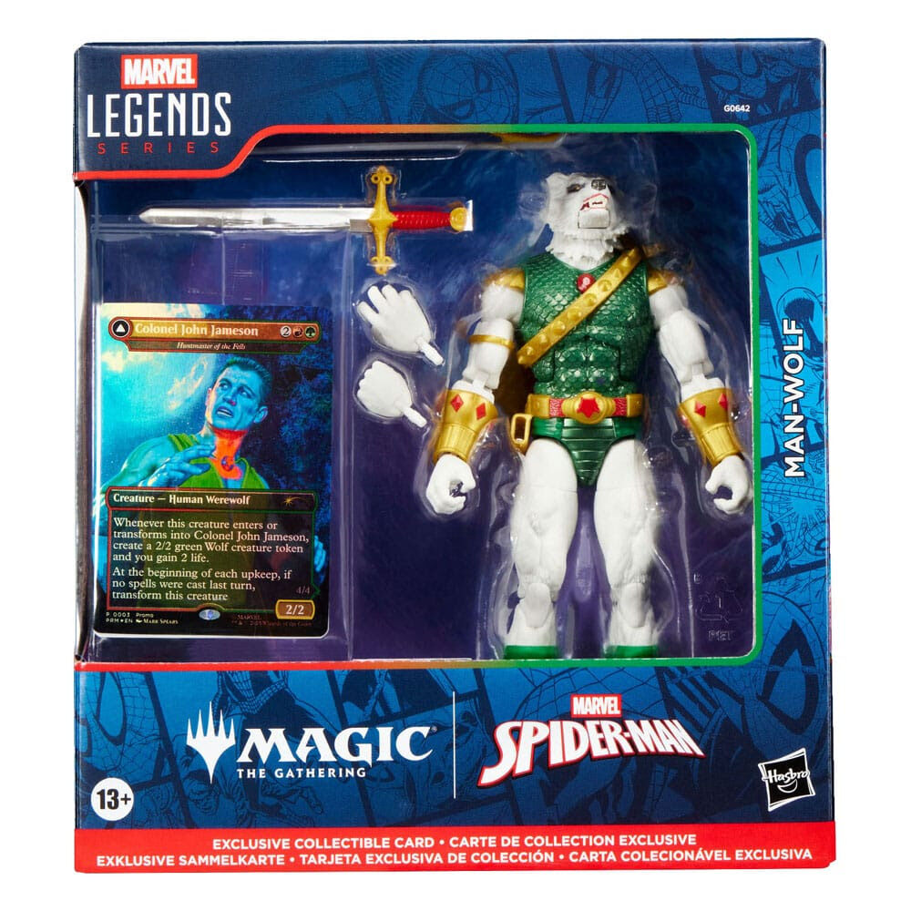 Figura articulada Man-Wolf de Magic: The Gathering con armadura verde y dorada, espada y arco - 2