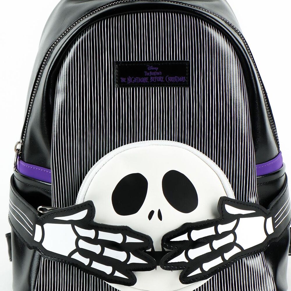 Mochila negra de Pesadilla Antes de Navidad con calavera y manos de esqueleto - 3