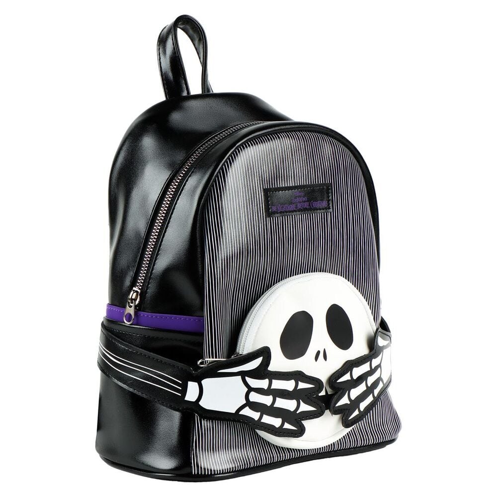Mochila negra de Pesadilla Antes de Navidad con calavera y manos de esqueleto