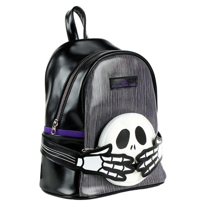 Mochila negra de Pesadilla Antes de Navidad con calavera y manos de esqueleto