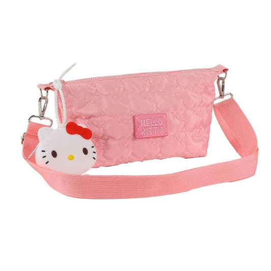 Bolso bandolera rosa acolchado de Hello Kitty con correa larga