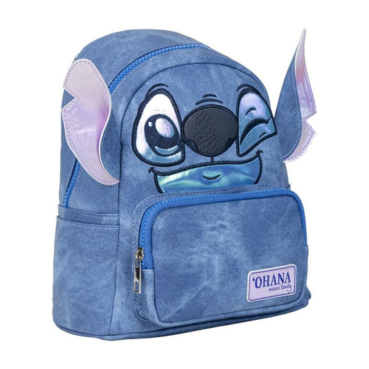 Mochila azul de Stitch Disney con bolsillo frontal y orejas