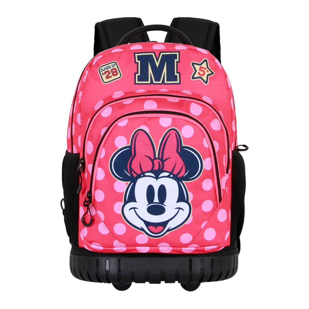 Trolley mochila escolar rosa de Minnie Disney con lunares y ruedas - 2