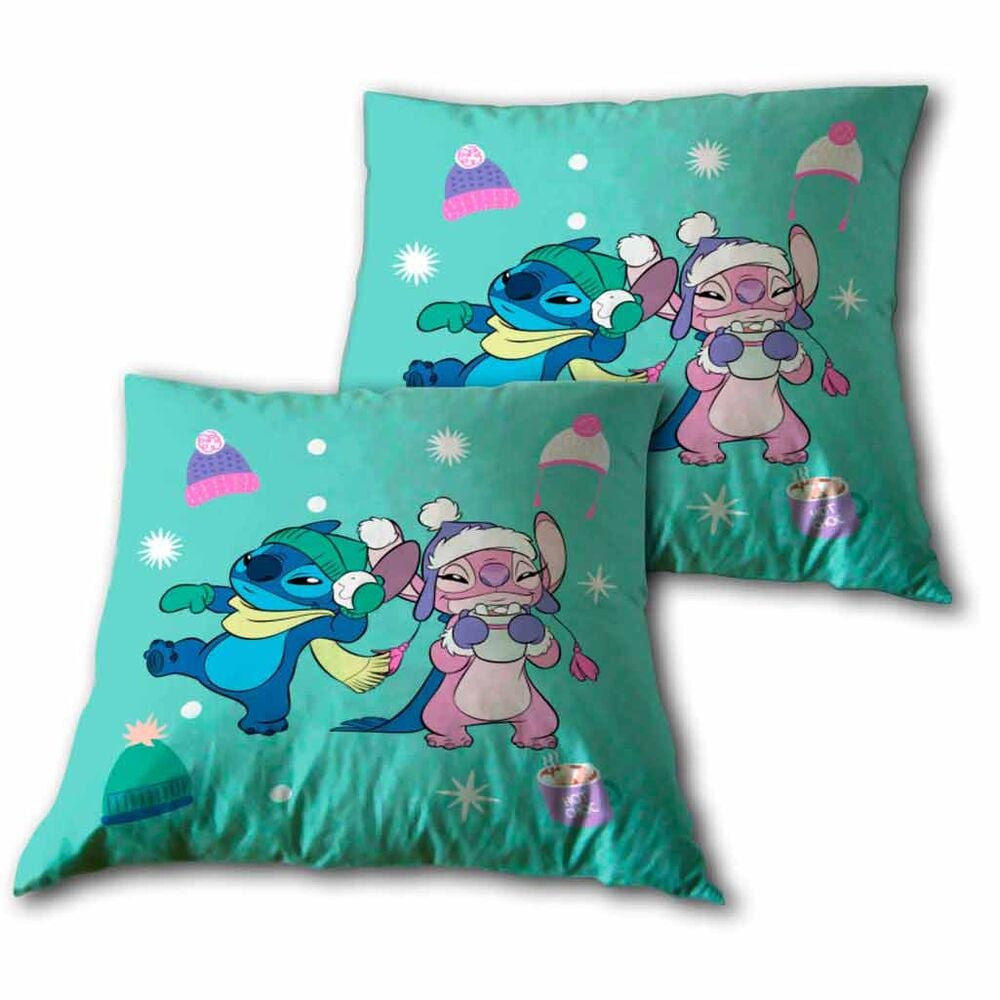 Cojín Disney de Stitch y Angel con diseño turquesa