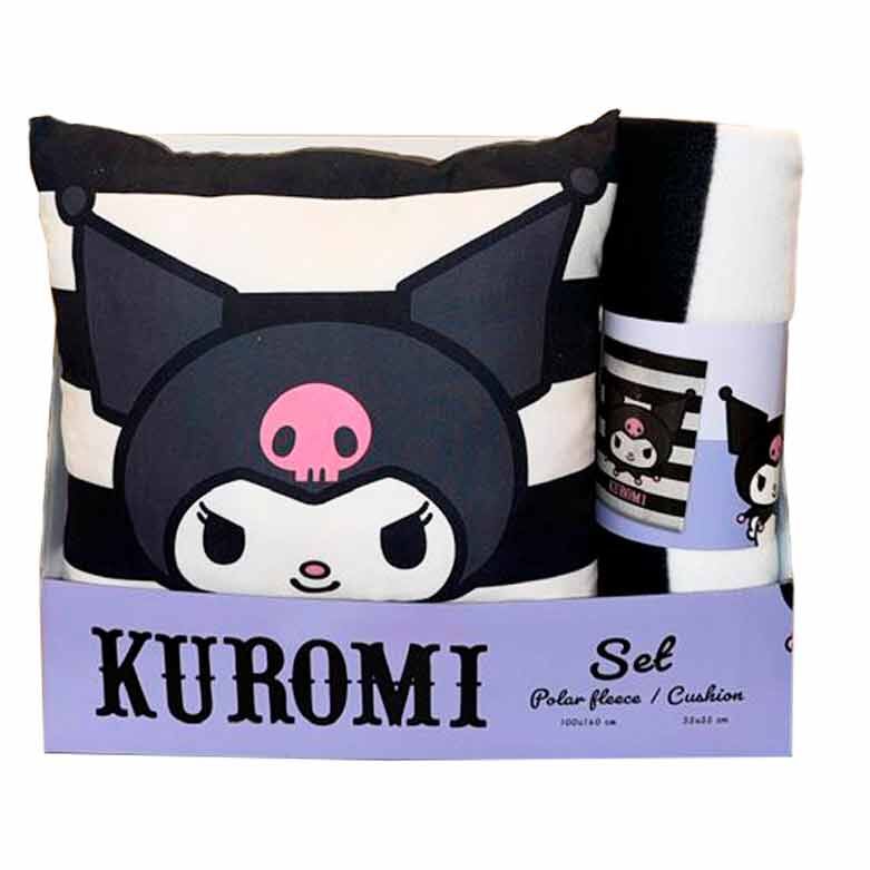 Set de manta polar y cojín Kuromi de Sanrio en blanco, negro y lila - 2