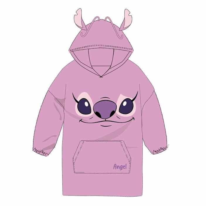 Bata sudadera rosa de Angel Stitch Disney con capucha y bolsillo delantero