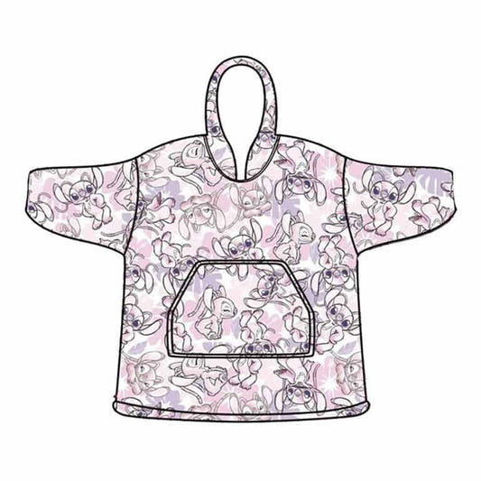 Bata sudadera infantil Disney de Angel y Stitch con capucha y bolsillo delantero