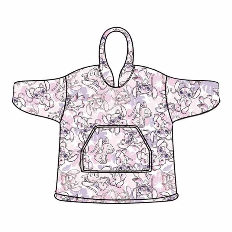 Bata sudadera infantil Disney de Angel y Stitch con capucha y bolsillo delantero