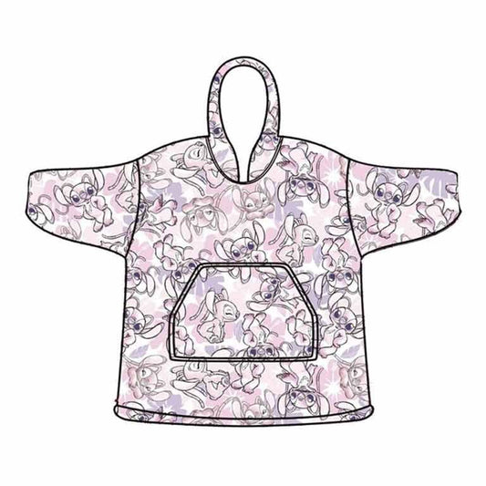 Bata sudadera infantil Disney de Angel y Stitch con capucha y bolsillo delantero