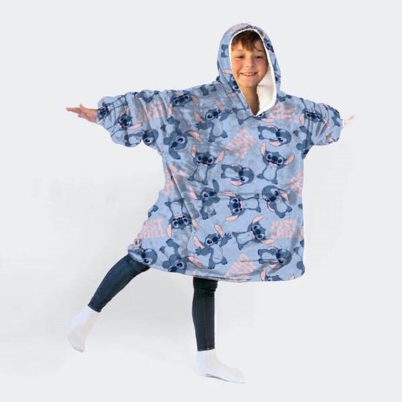Bata sudadera infantil de Stitch Disney azul claro con capucha y bolsillo frontal - 2