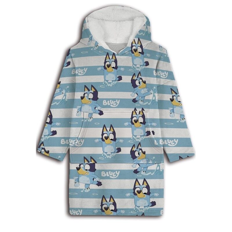 Bata sudadera infantil Bluey azul y blanca con capucha