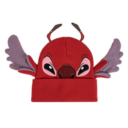 Gorro rojo de punto Leroy Stitch Disney con detalles lilas