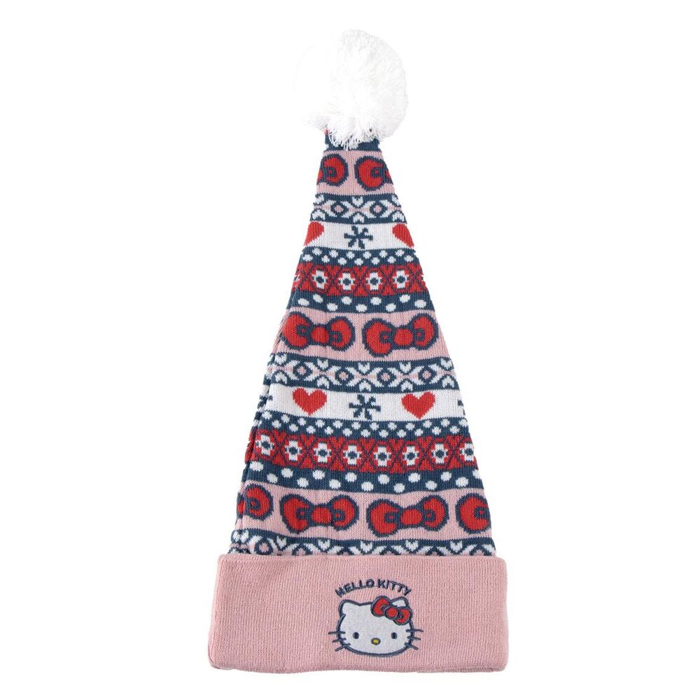 Gorro navideño rosa de Hello Kitty con estampado festivo y pompón blanco