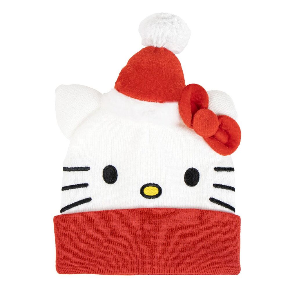 Gorro navideño rojo y blanco de Hello Kitty con pompón y lazo
