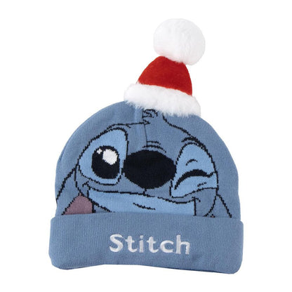 Gorro azul de Stitch Disney con gorro navideño rojo y pompón blanco