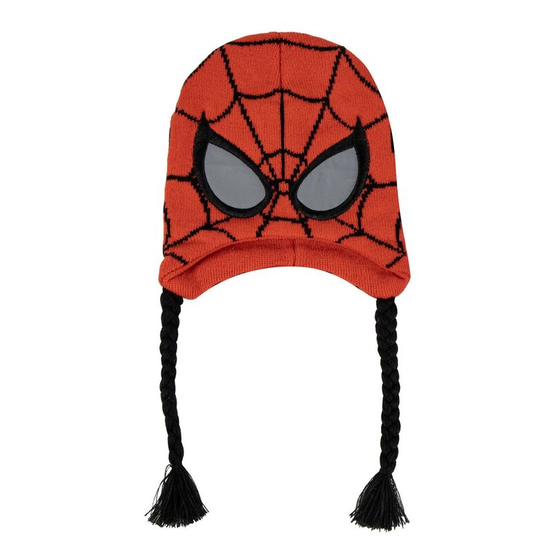 Gorro peruano rojo de Spider-Man Marvel con trenzas y borlas negras