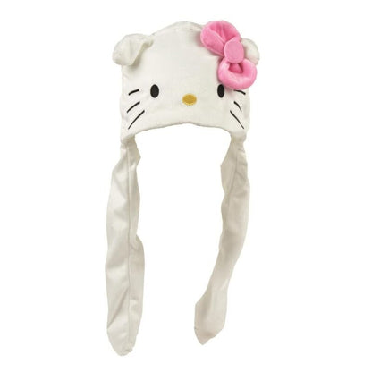 Gorro blanco de Hello Kitty con lazo rosa y tiras laterales