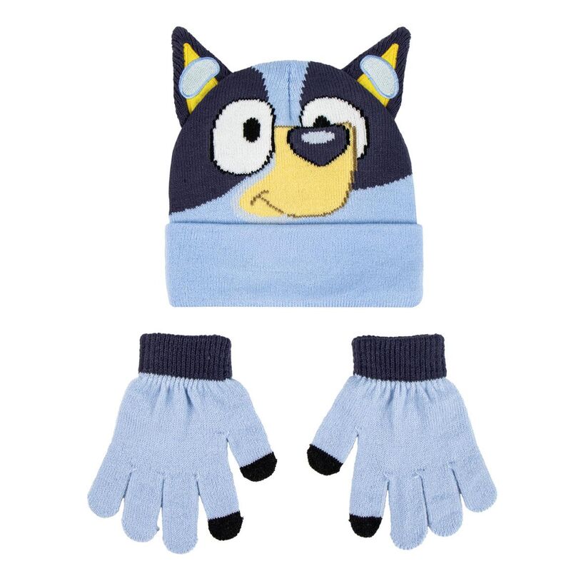 Set de gorro y guantes azules con diseño de Bluey