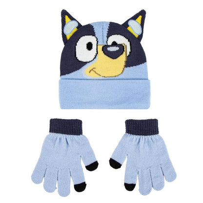 Set de gorro y guantes azules con diseño de Bluey
