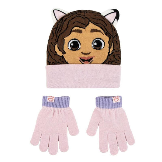 Set rosa de gorro y guantes de La Casa de Muñecas de Gabby