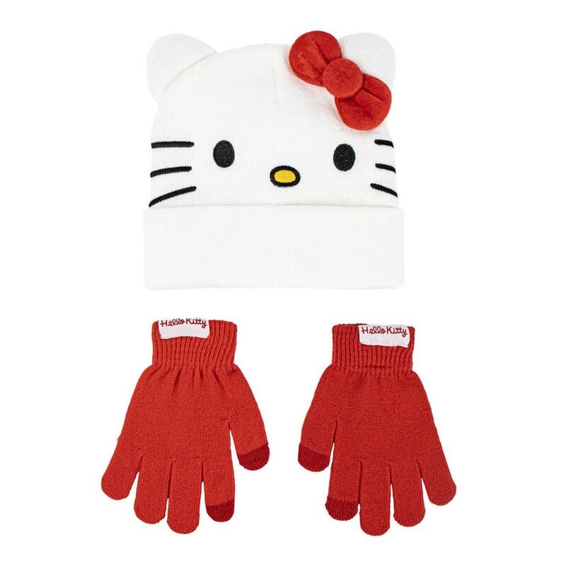 Set de gorro blanco y guantes rojos de Hello Kitty