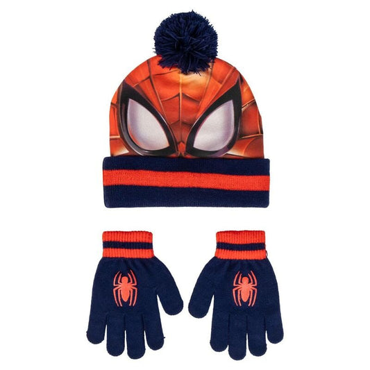 Set de gorro con pompón y guantes Spider-Man Marvel en azul marino y rojo