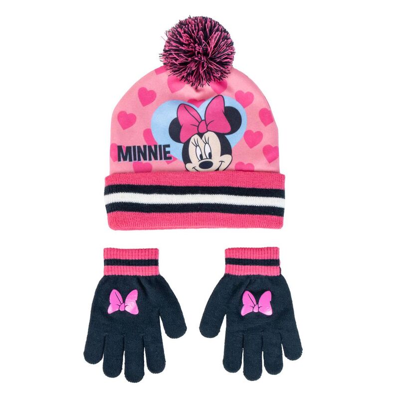 Set de gorro rosa con pompón y guantes azul marino de Minnie Disney
