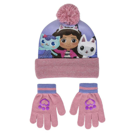 Set rosa de gorro con pompón y guantes de La Casa de Muñecas de Gabby