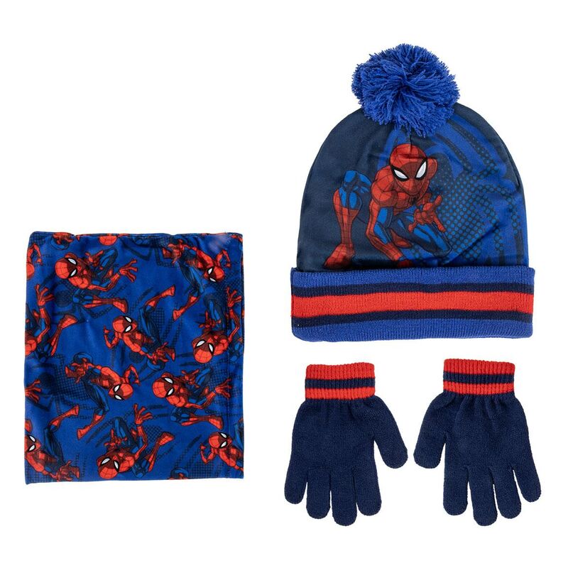 Conjunto Spider-Man Marvel con gorro de pompón, guantes y braga de cuello