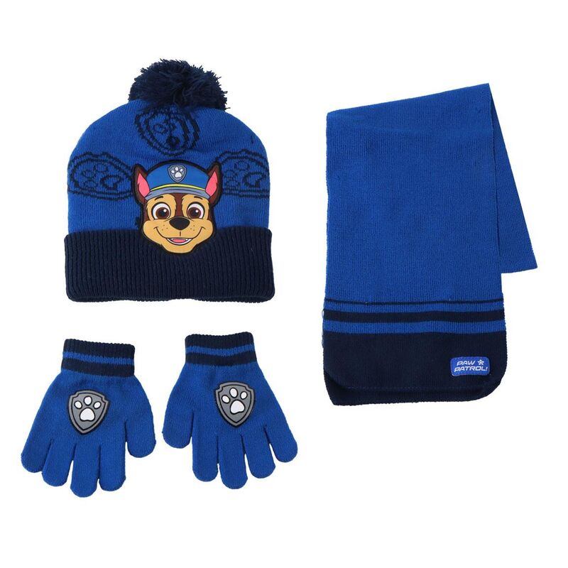 Conjunto azul de gorro, guantes y bufanda Paw Patrol con Chase