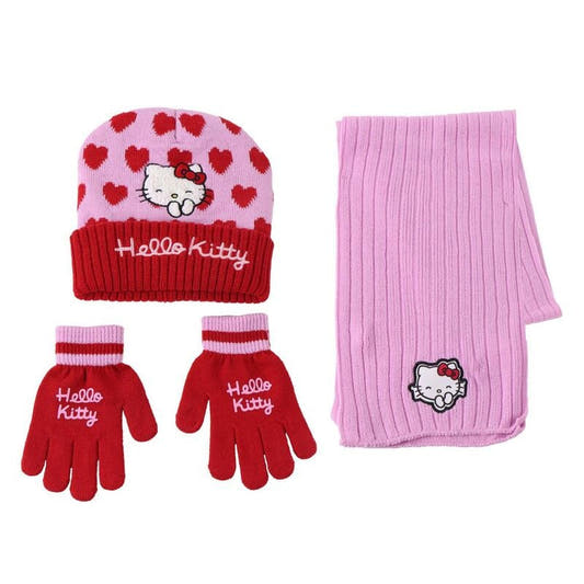 Conjunto de gorro, bufanda y guantes Hello Kitty en rosa y rojo