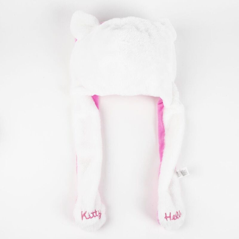 Gorro blanco de Hello Kitty con lazo rosa y tiras laterales - 2