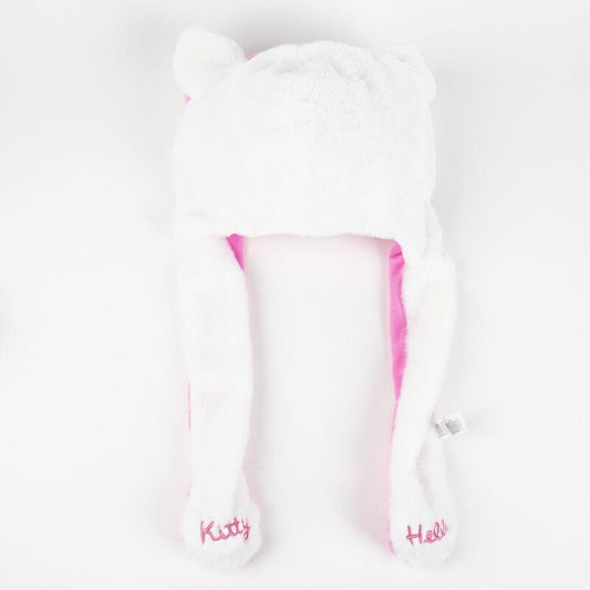 Gorro blanco de Hello Kitty con lazo rosa y tiras laterales - 2