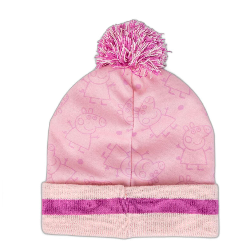 Set rosa de gorro y guantes Peppa Pig con pompón - 2