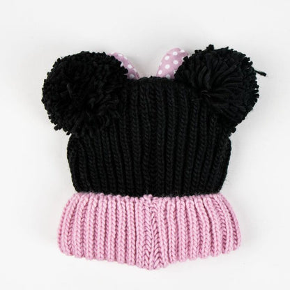 Conjunto Minnie Disney con gorro negro, bufanda y guantes rosas - 2