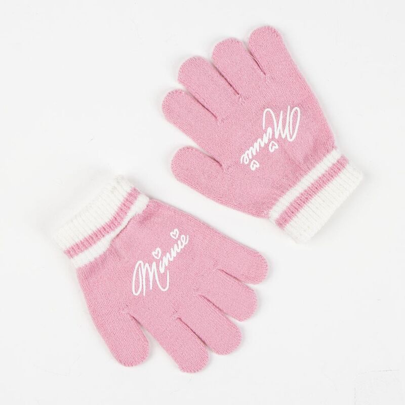 Conjunto Minnie Disney con gorro negro, bufanda y guantes rosas - 3