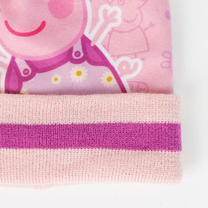 Set rosa de gorro y guantes Peppa Pig con pompón - 4